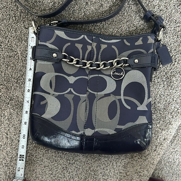 COACH PURSE NAVY W/SILVER MONOGRAM&HARDWARE OVER SHOULDER OR CROSSBODY AUTHENTIC - Picture 10 of 12